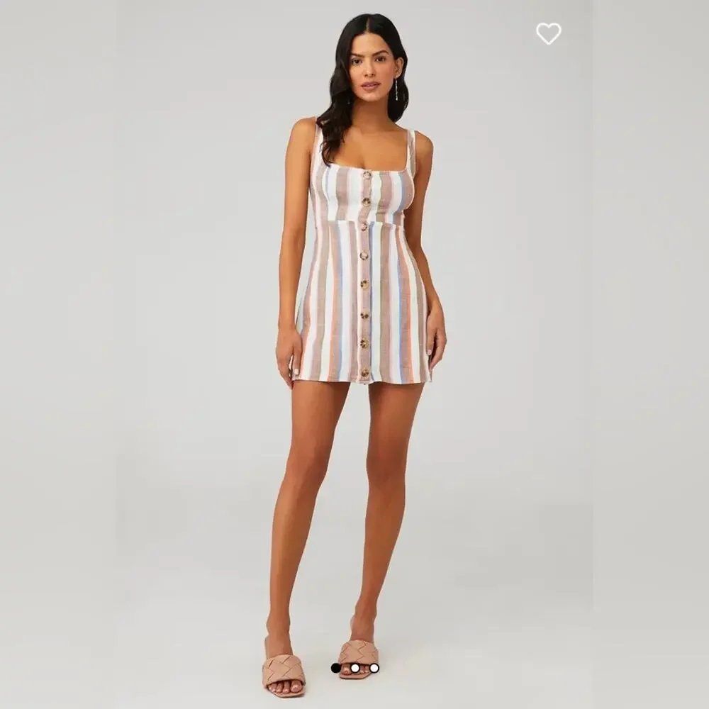 Show Me Your Mumu Striped Mini Dress in White, Blue & Tan